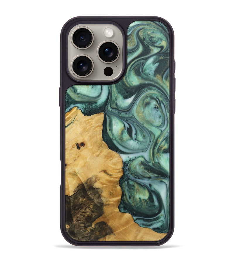 iPhone 16 Pro Max Wood+Resin Phone Case - Juan (Green, 723125)