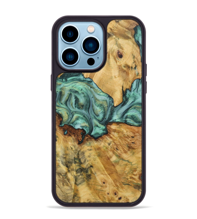 iPhone 14 Pro Max Wood+Resin Phone Case - Adrienne (Green, 723126)