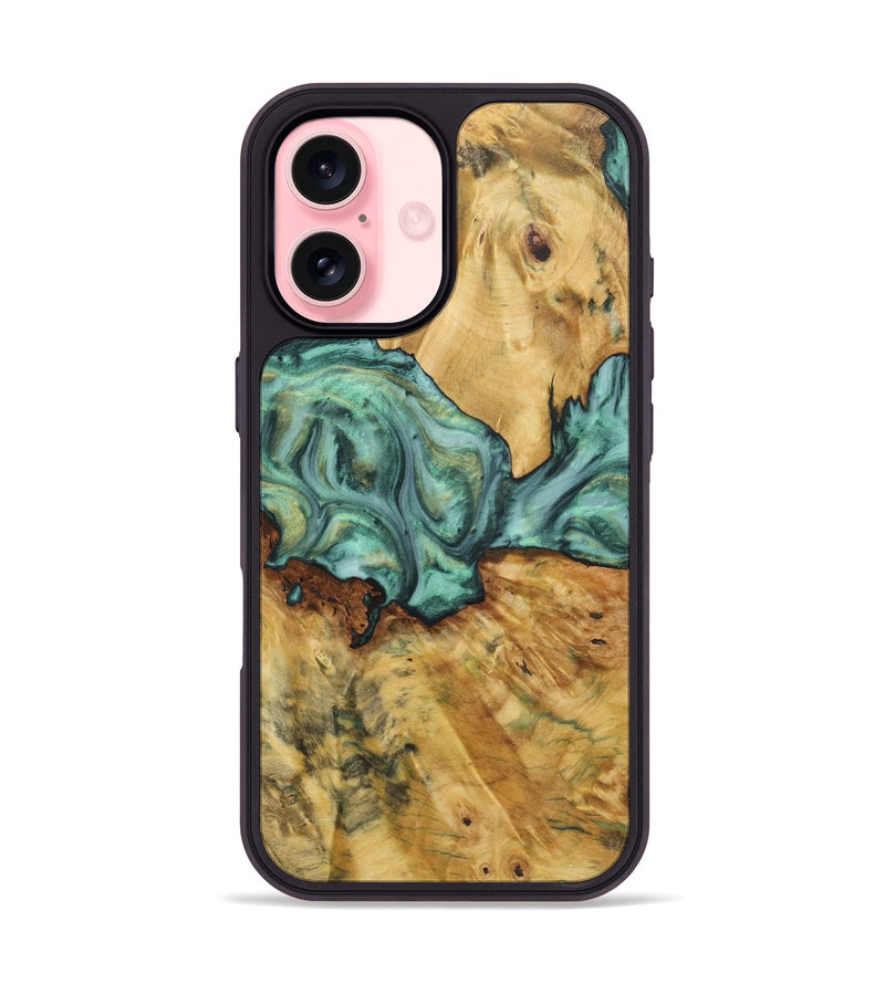 iPhone 16 Wood+Resin Phone Case - Adrienne (Green, 723126)