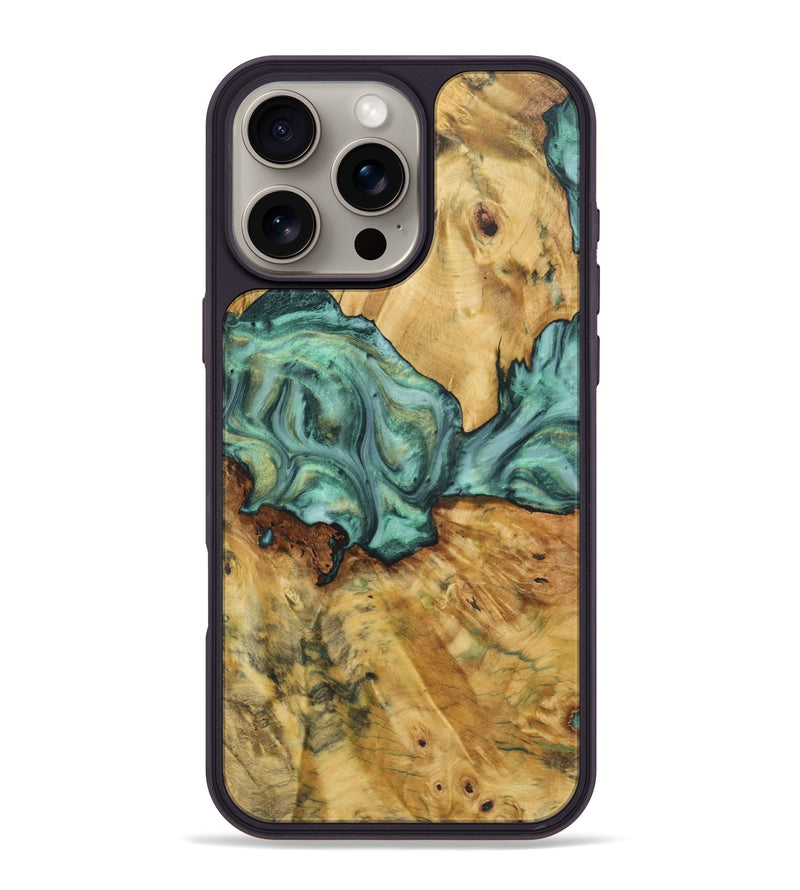 iPhone 16 Pro Max Wood+Resin Phone Case - Adrienne (Green, 723126)