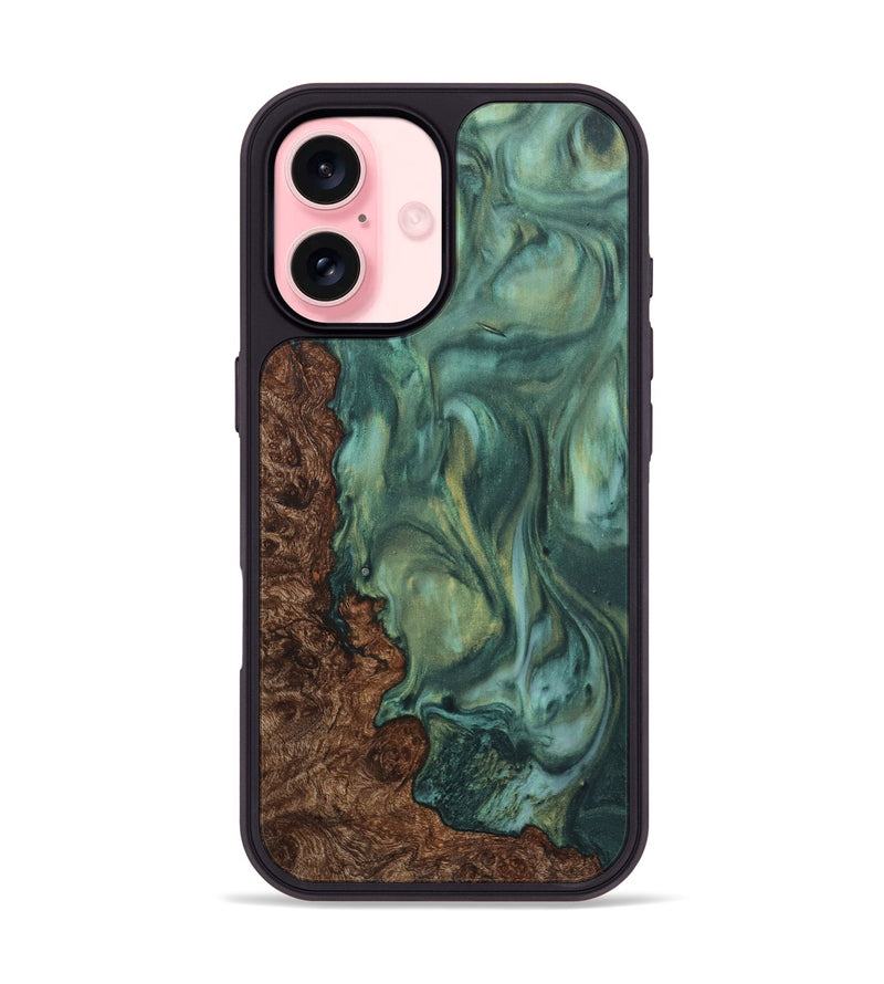 iPhone 16 Wood+Resin Phone Case - Claude (Green, 723127)