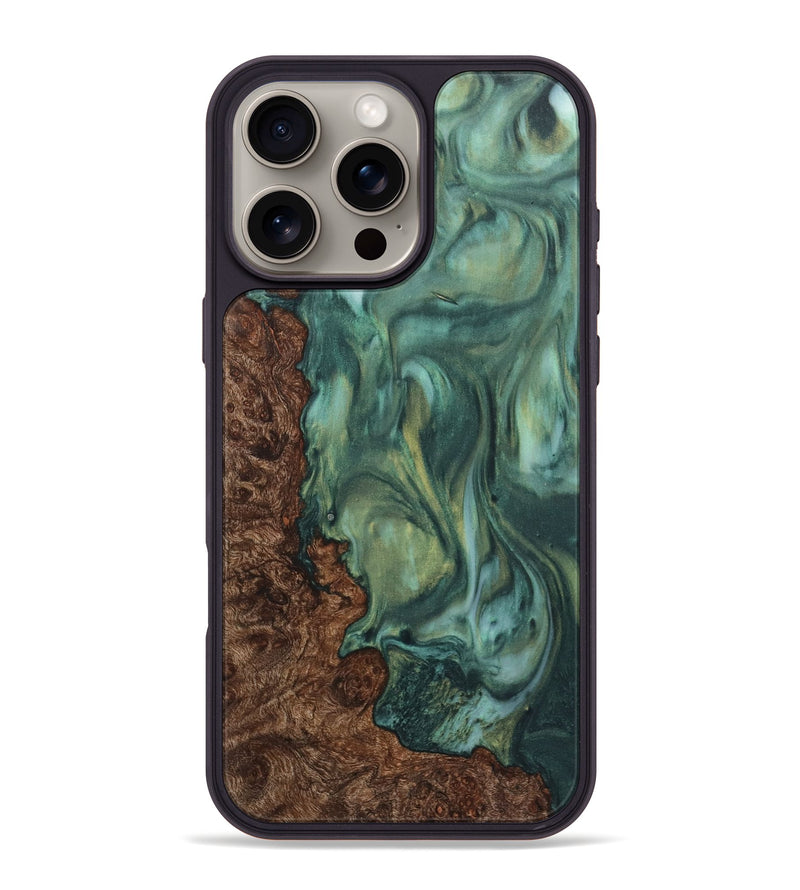 iPhone 16 Pro Max Wood+Resin Phone Case - Claude (Green, 723127)