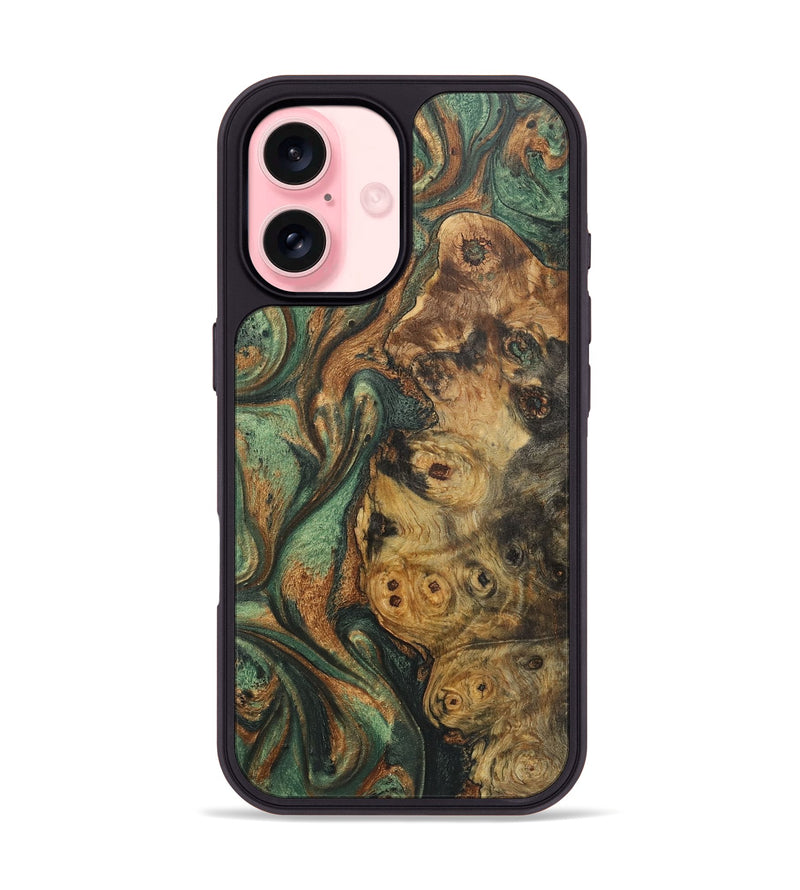 iPhone 16 Wood+Resin Phone Case - Iris (Green, 723128)