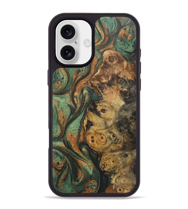 iPhone 16 Plus Wood+Resin Phone Case - Iris (Green, 723128)