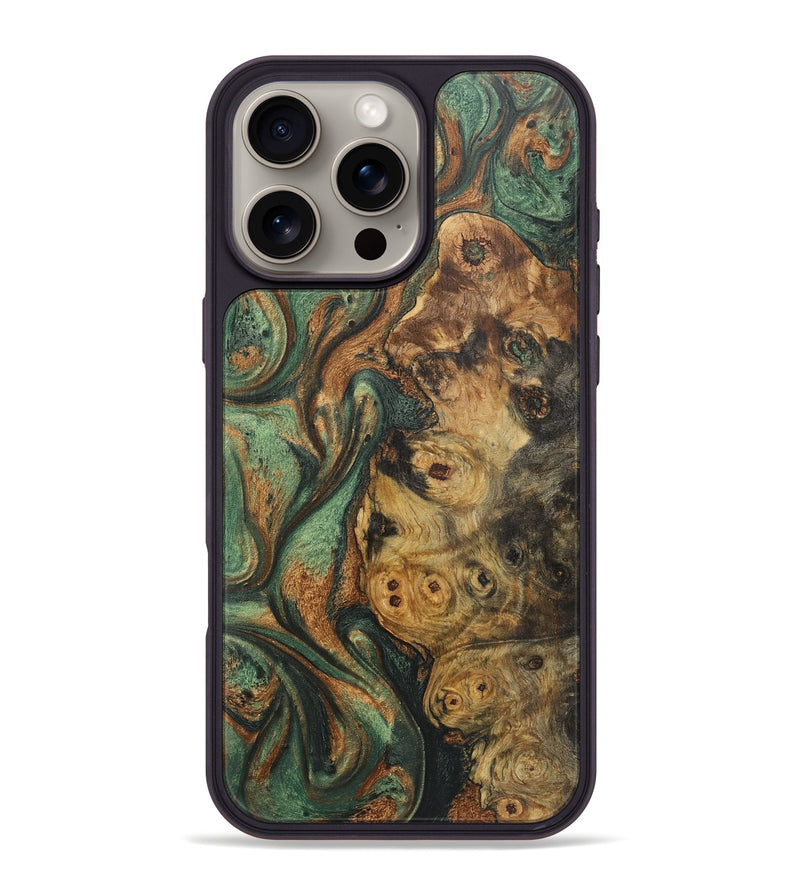 iPhone 16 Pro Max Wood+Resin Phone Case - Iris (Green, 723128)