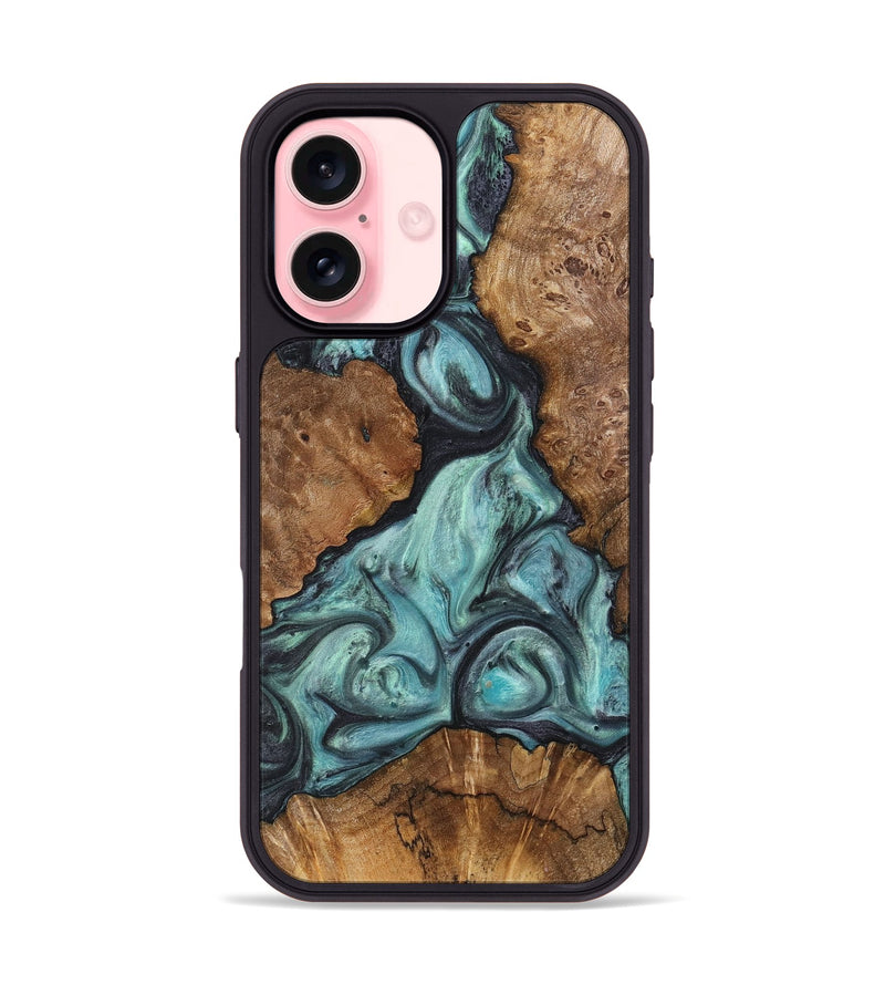 iPhone 16 Wood+Resin Phone Case - Matias (Green, 723130)