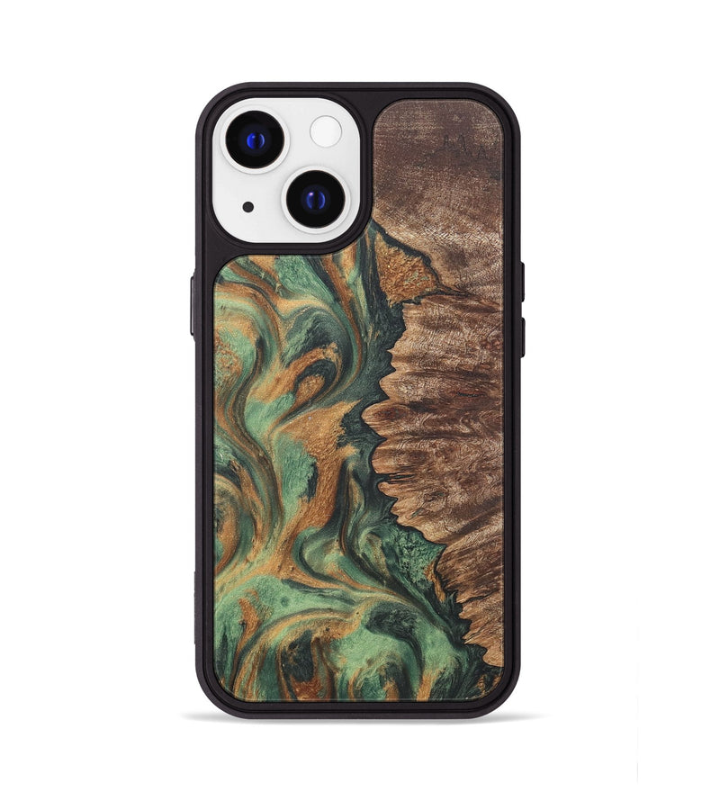 iPhone 13 Wood+Resin Phone Case - Geoffrey (Green, 723131)