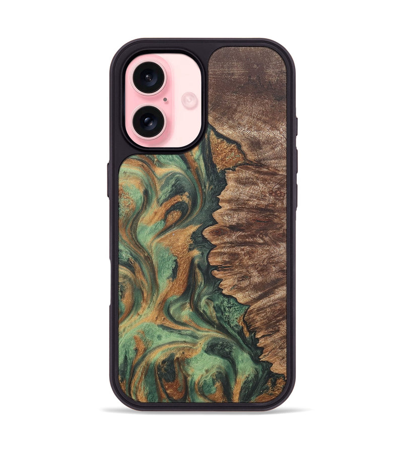 iPhone 16 Wood+Resin Phone Case - Geoffrey (Green, 723131)