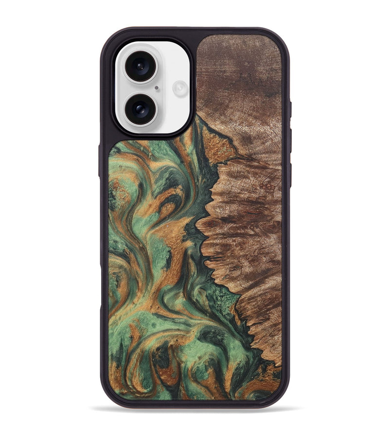 iPhone 16 Plus Wood+Resin Phone Case - Geoffrey (Green, 723131)