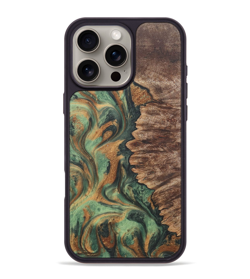 iPhone 16 Pro Max Wood+Resin Phone Case - Geoffrey (Green, 723131)