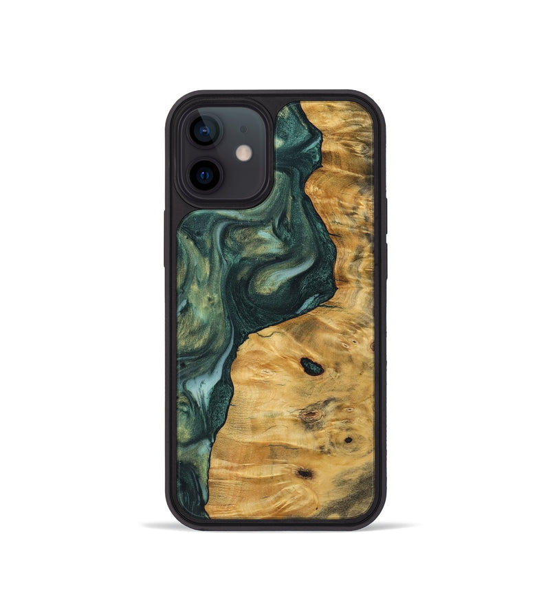 iPhone 12 mini Wood+Resin Phone Case - Celia (Green, 723132)