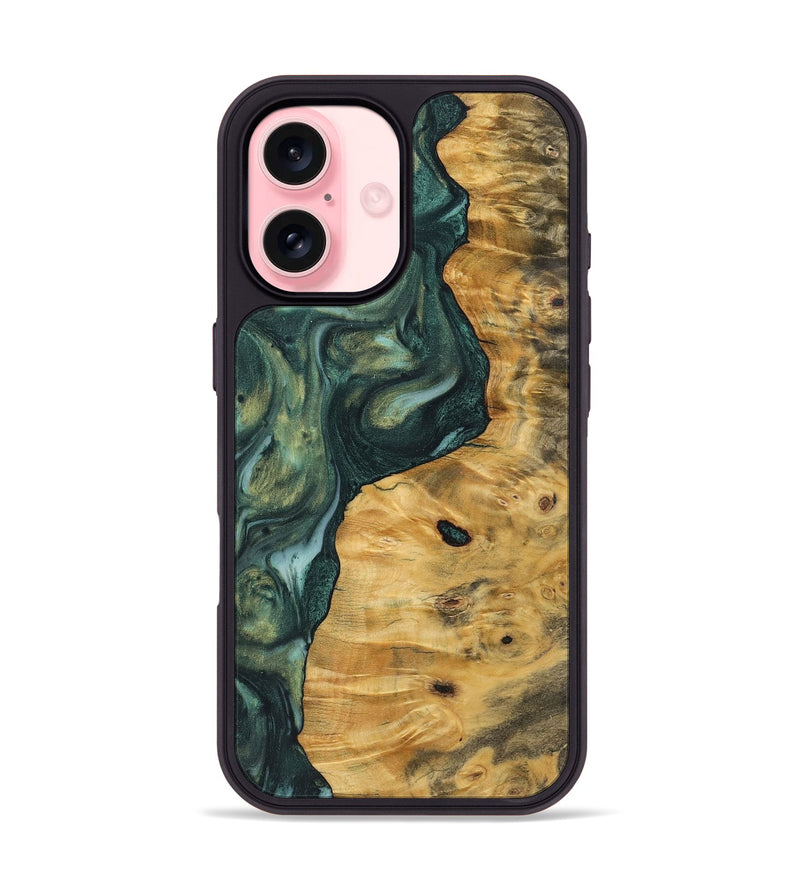 iPhone 16 Wood+Resin Phone Case - Celia (Green, 723132)