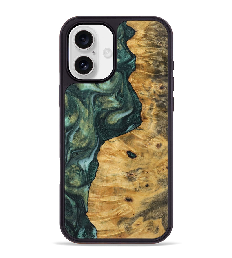 iPhone 16 Plus Wood+Resin Phone Case - Celia (Green, 723132)