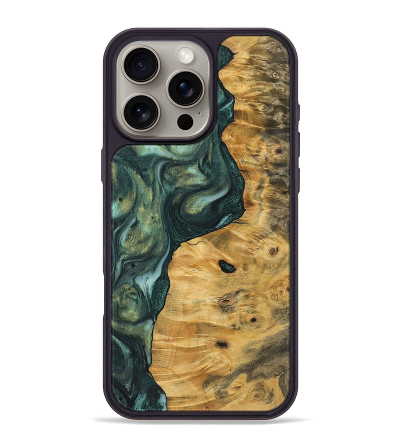 iPhone 16 Pro Max Wood+Resin Phone Case - Celia (Green, 723132)