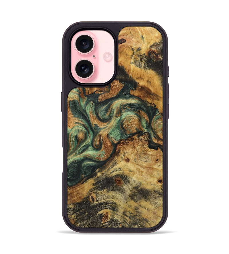 iPhone 16 Wood+Resin Phone Case - Kyle (Green, 723134)