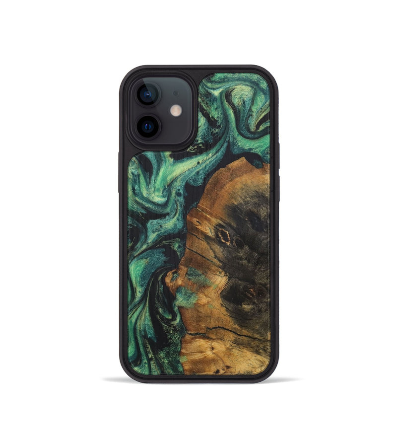 iPhone 12 mini Wood+Resin Phone Case - Brianne (Green, 723135)