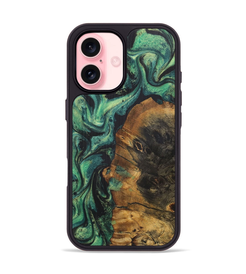 iPhone 16 Wood+Resin Phone Case - Brianne (Green, 723135)