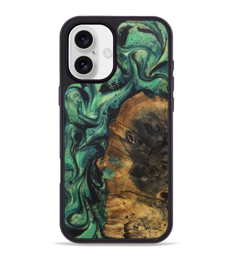 iPhone 16 Plus Wood+Resin Phone Case - Brianne (Green, 723135)