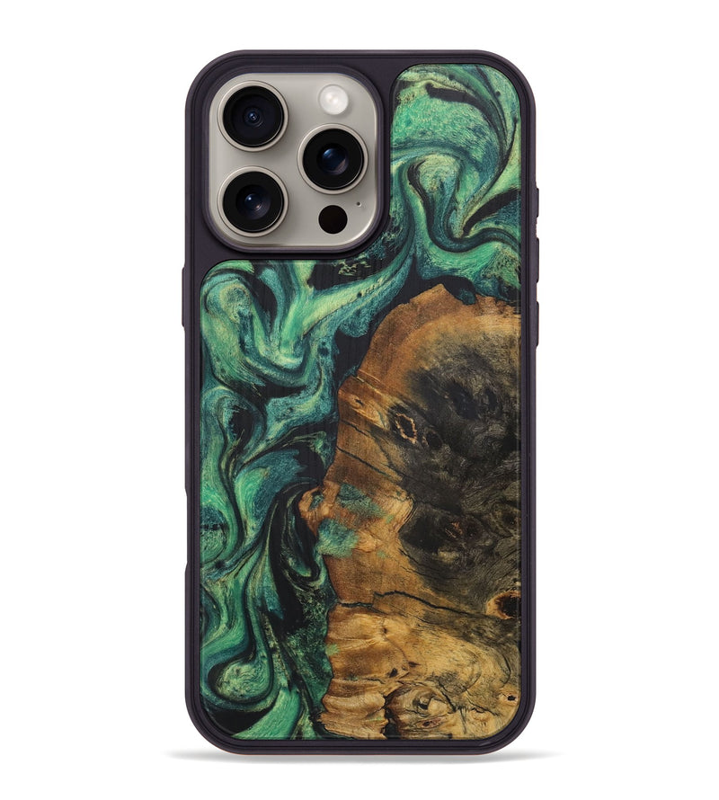 iPhone 16 Pro Max Wood+Resin Phone Case - Brianne (Green, 723135)