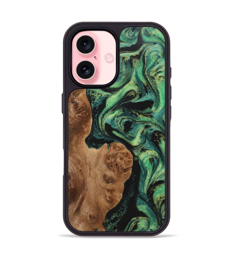 iPhone 16 Wood+Resin Phone Case - Ramon (Green, 723136)