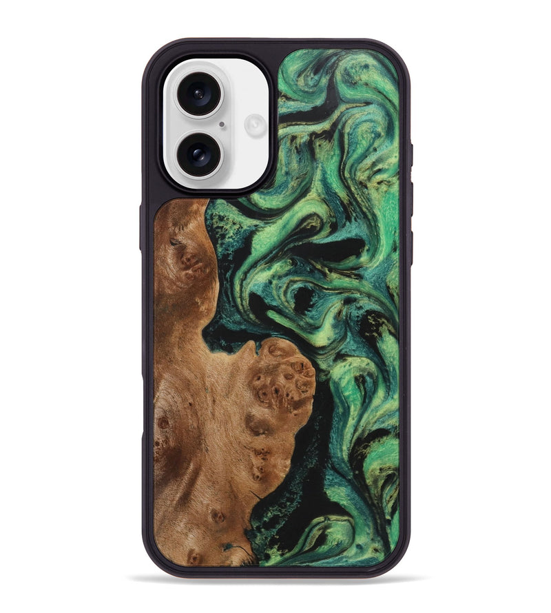 iPhone 16 Plus Wood+Resin Phone Case - Ramon (Green, 723136)