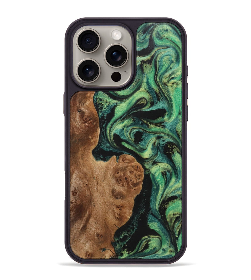 iPhone 16 Pro Max Wood+Resin Phone Case - Ramon (Green, 723136)