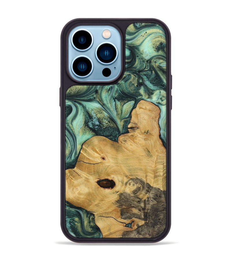 iPhone 14 Pro Max Wood+Resin Phone Case - Jazmine (Green, 723137)