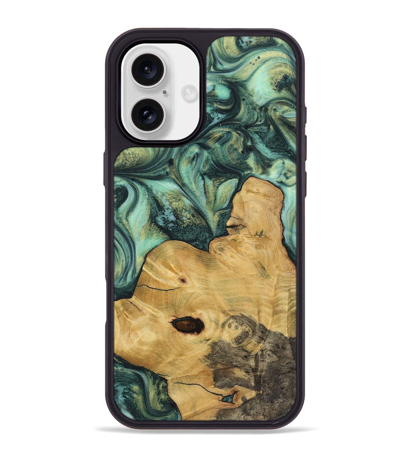 iPhone 16 Plus Wood+Resin Phone Case - Jazmine (Green, 723137)