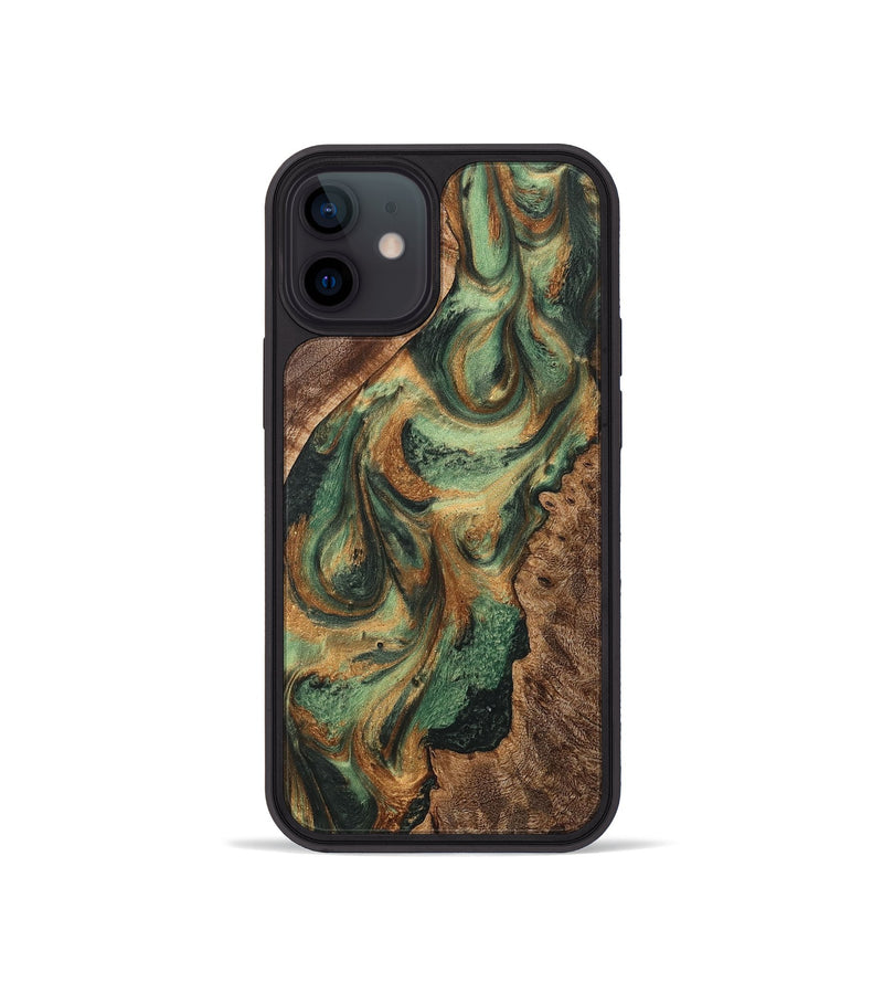 iPhone 12 mini Wood+Resin Phone Case - Bret (Green, 723138)