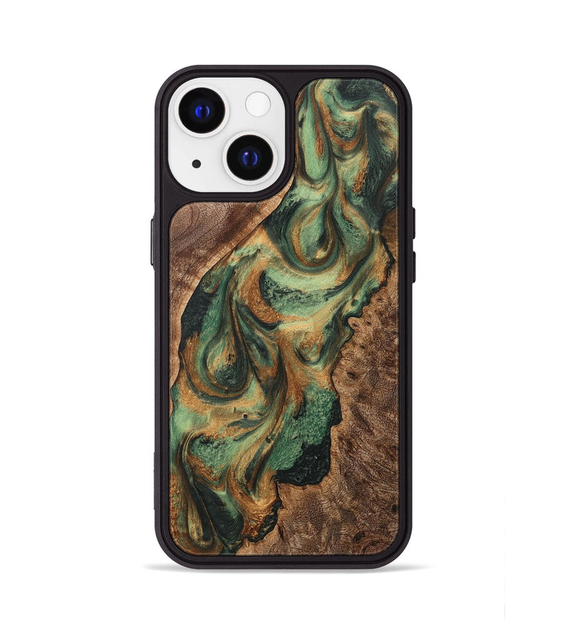 iPhone 13 Wood+Resin Phone Case - Bret (Green, 723138)