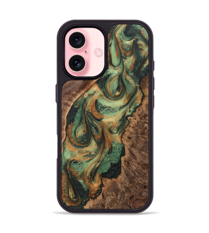 iPhone 16 Wood+Resin Phone Case - Bret (Green, 723138)