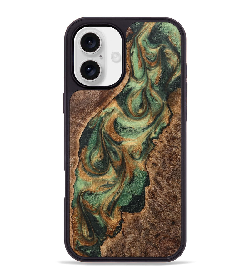 iPhone 16 Plus Wood+Resin Phone Case - Bret (Green, 723138)