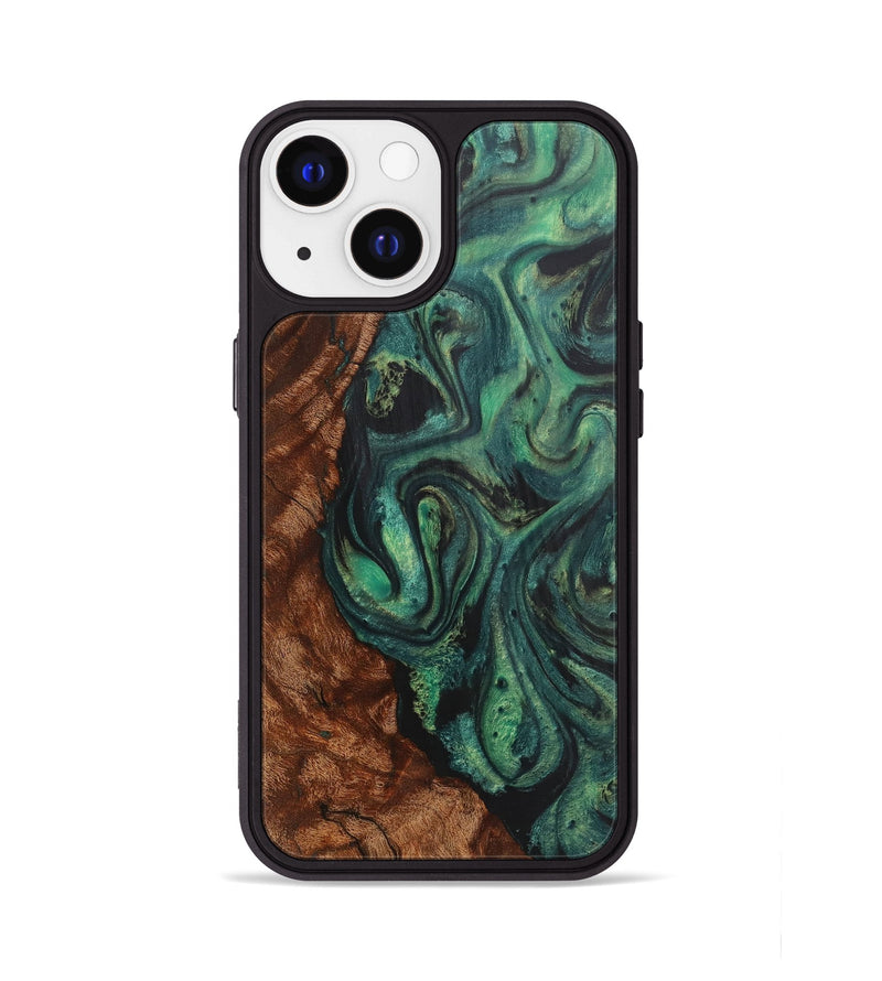 iPhone 13 Wood+Resin Phone Case - Charlotte (Green, 723142)