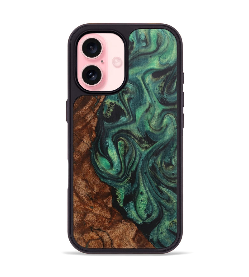 iPhone 16 Wood+Resin Phone Case - Charlotte (Green, 723142)