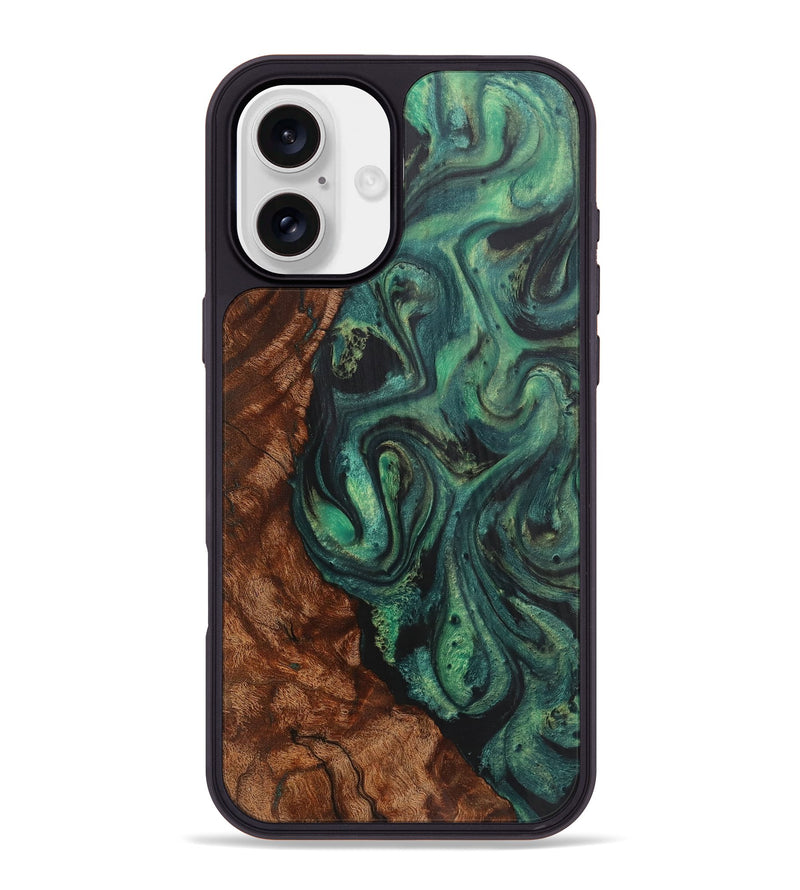 iPhone 16 Plus Wood+Resin Phone Case - Charlotte (Green, 723142)