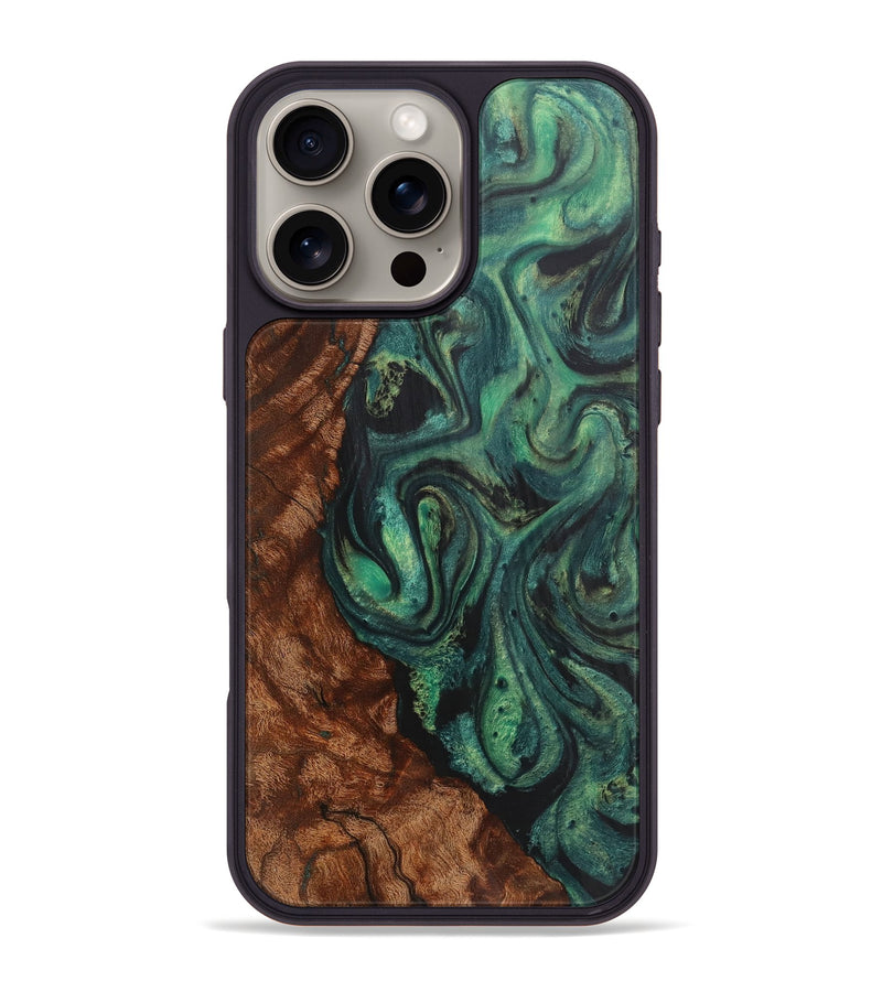 iPhone 16 Pro Max Wood+Resin Phone Case - Charlotte (Green, 723142)