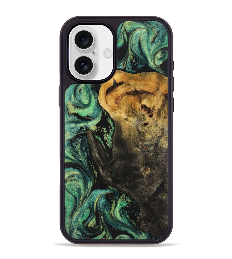 iPhone 16 Plus Wood+Resin Phone Case - Hannah (Green, 723143)