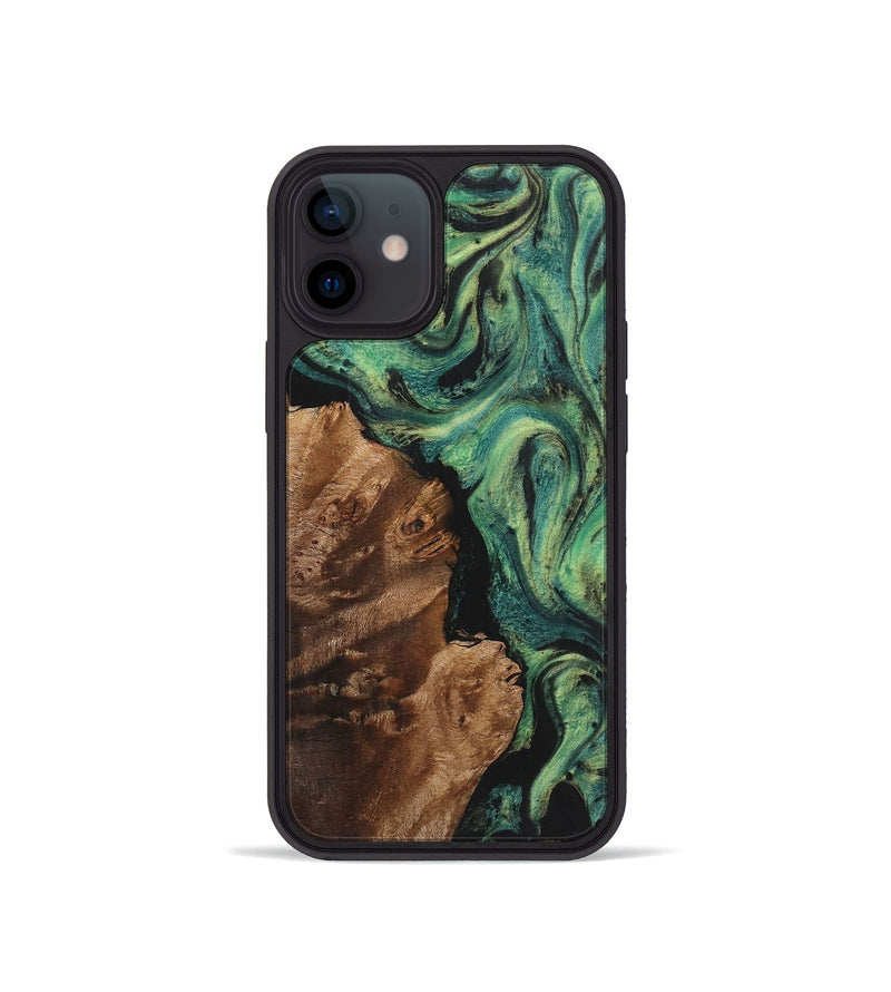 iPhone 12 mini Wood+Resin Phone Case - Tina (Green, 723144)