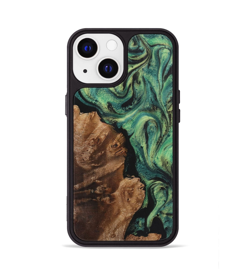 iPhone 13 Wood+Resin Phone Case - Tina (Green, 723144)