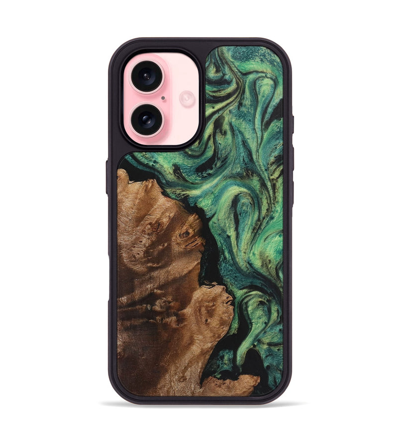 iPhone 16 Wood+Resin Phone Case - Tina (Green, 723144)