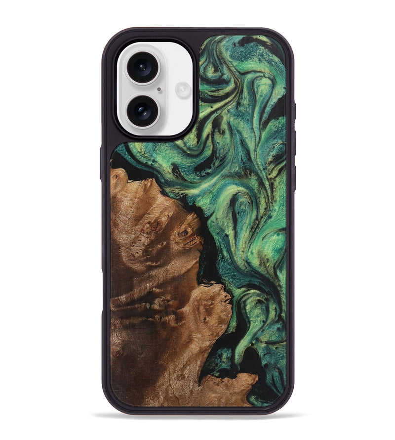 iPhone 16 Plus Wood+Resin Phone Case - Tina (Green, 723144)