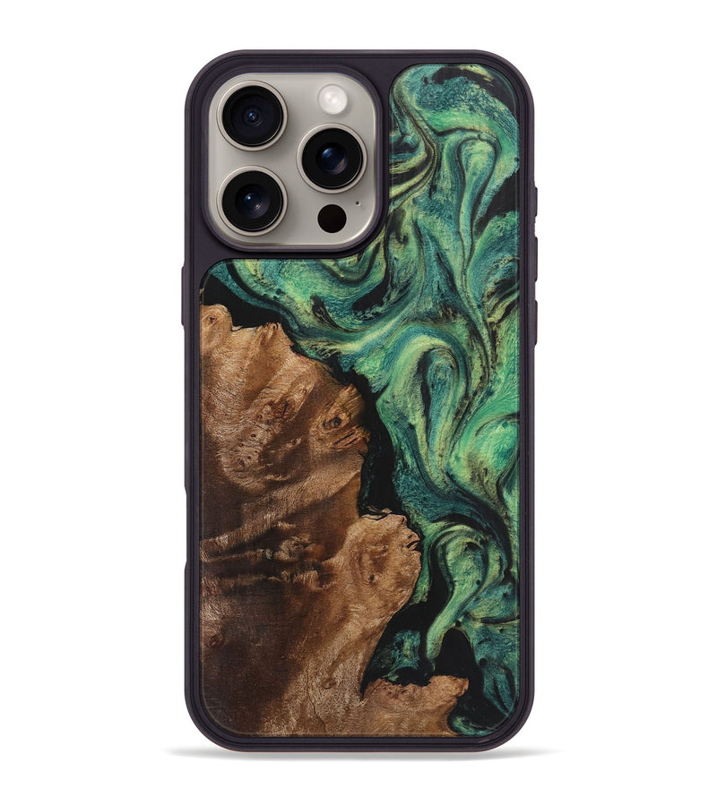 iPhone 16 Pro Max Wood+Resin Phone Case - Tina (Green, 723144)