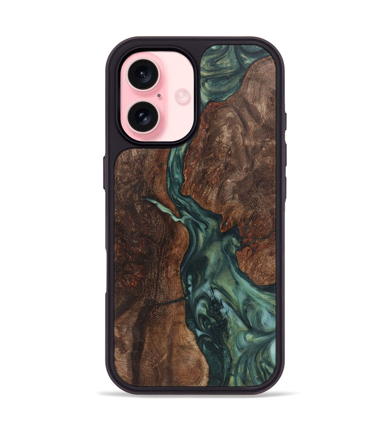 iPhone 16 Wood+Resin Phone Case - Julia (Green, 723148)