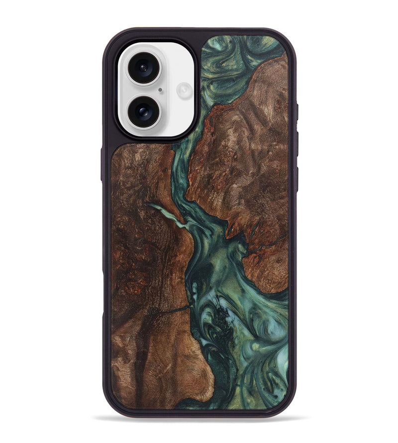 iPhone 16 Plus Wood+Resin Phone Case - Julia (Green, 723148)