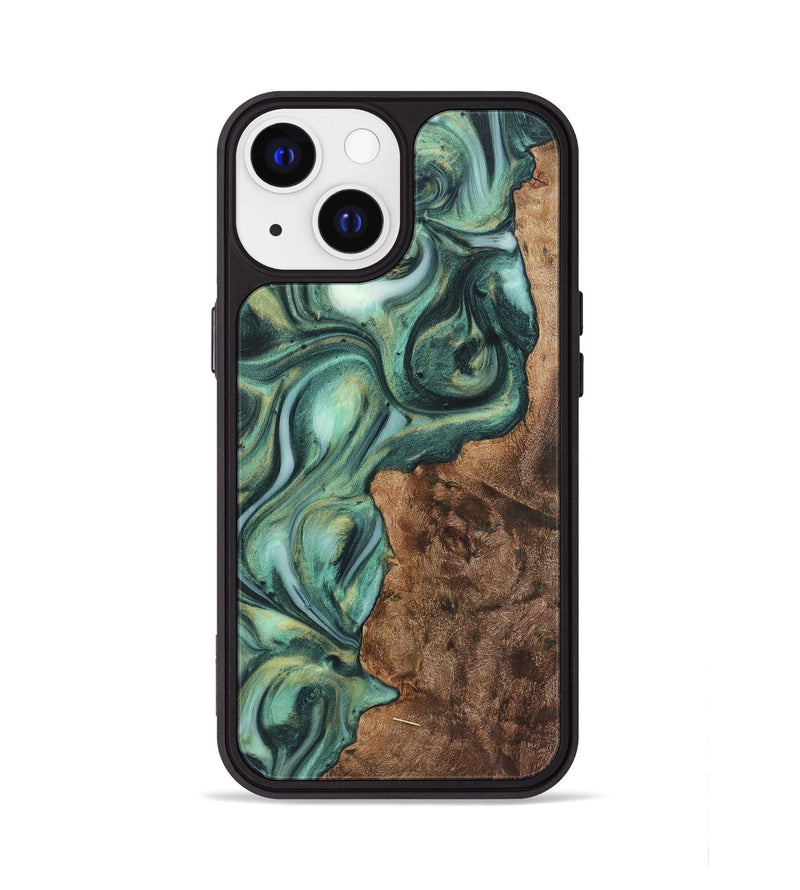 iPhone 13 Wood+Resin Phone Case - Molly (Green, 723150)