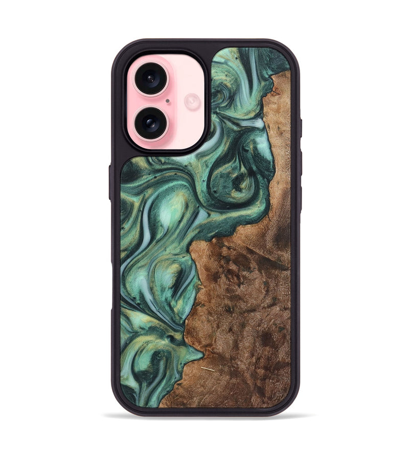 iPhone 16 Wood+Resin Phone Case - Molly (Green, 723150)