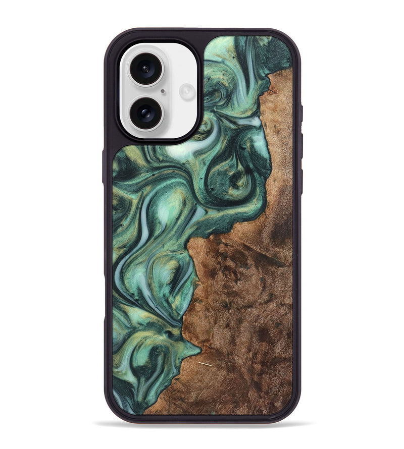 iPhone 16 Plus Wood+Resin Phone Case - Molly (Green, 723150)