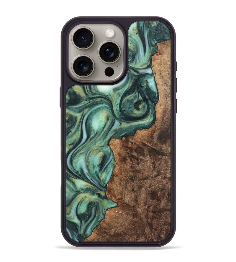 iPhone 16 Pro Max Wood+Resin Phone Case - Molly (Green, 723150)