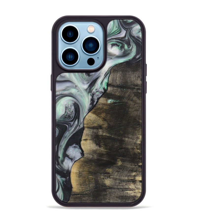 iPhone 14 Pro Max Wood+Resin Phone Case - Nevaeh (Green, 723153)