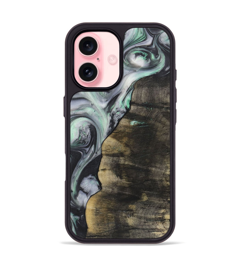 iPhone 16 Wood+Resin Phone Case - Nevaeh (Green, 723153)